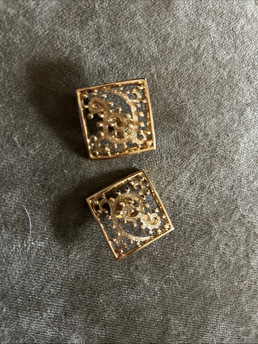 Monet Gold Filigree Square clip on Earrings